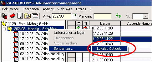 RA-Micro E-Akte Outlookexport