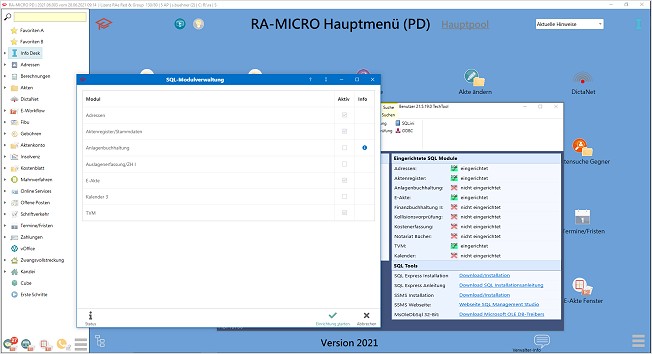 Modulverwaltung der RA-MICRO SQL Server Schnittstelle